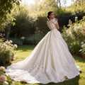 Ball Gown Wedding Dress, Lace Appliqué Bodice, Glitter Tulle Skirt, Elegant Princess Bridal Gown